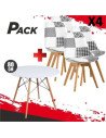 MESA REDONDA DESIGN D500 80CM BLANCA + 4 SILLAS DESIGN D400 TELA PATCHWORK
