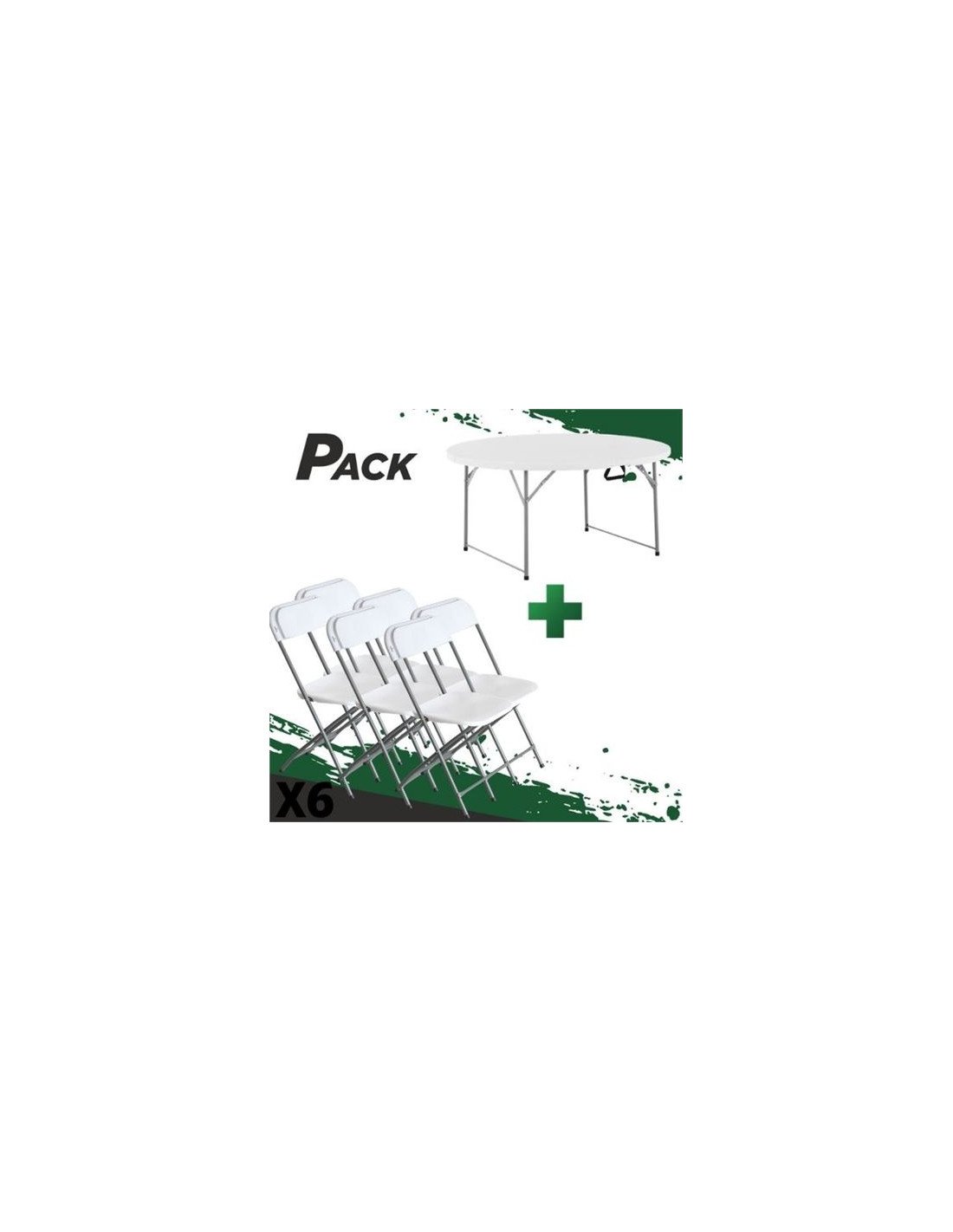 MESA DE RESINA REDONDA PLEGABLE 160X74 + 6 SILLAS RESINA PLEGABLE 80X50X45