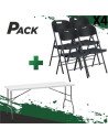 MESA DE RESINA PLEGABLE 152X70X74CM + 4 SILLAS RESINA PLEGABLE PRO 44X53X83