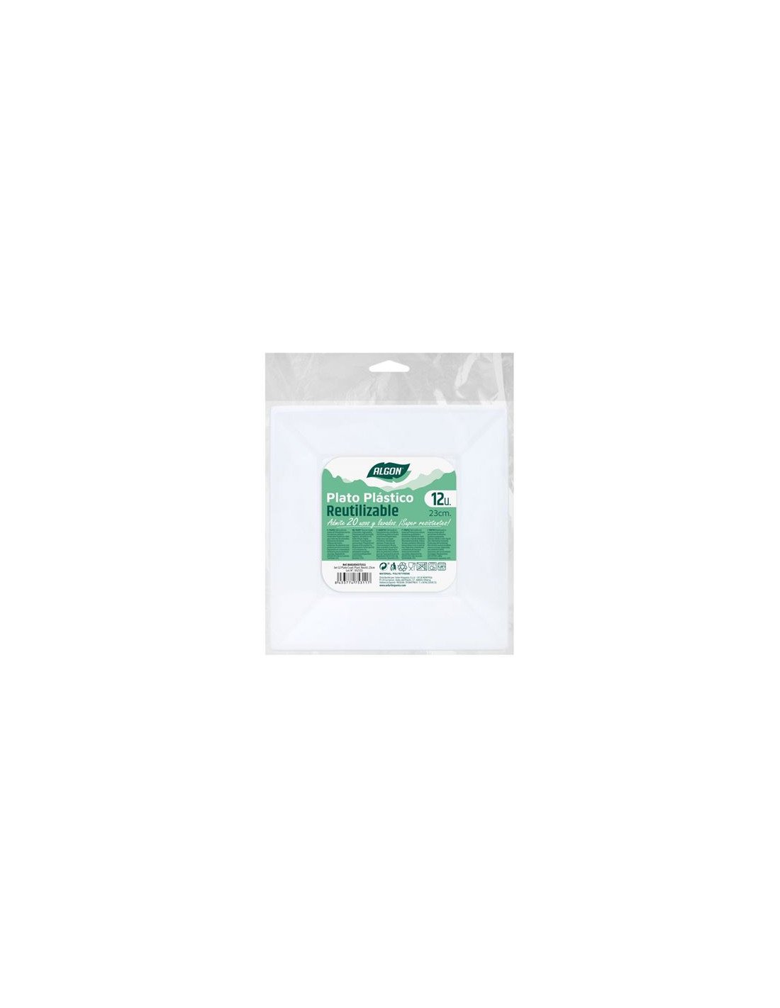 SET 12 PLATOS CUADRADOS REUTILIZABLE BLANCA ALGON