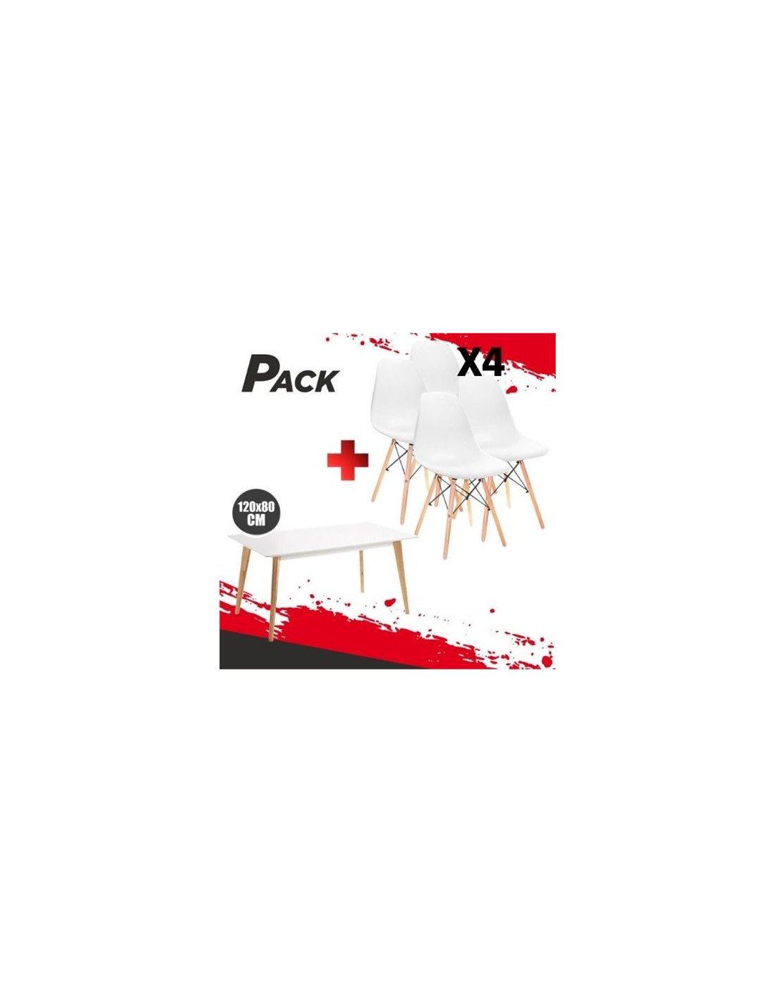 MESA DESIGN D900 120X80CM BLANCA + 4 SILLAS DESIGN D100 BLANCA MUVIP