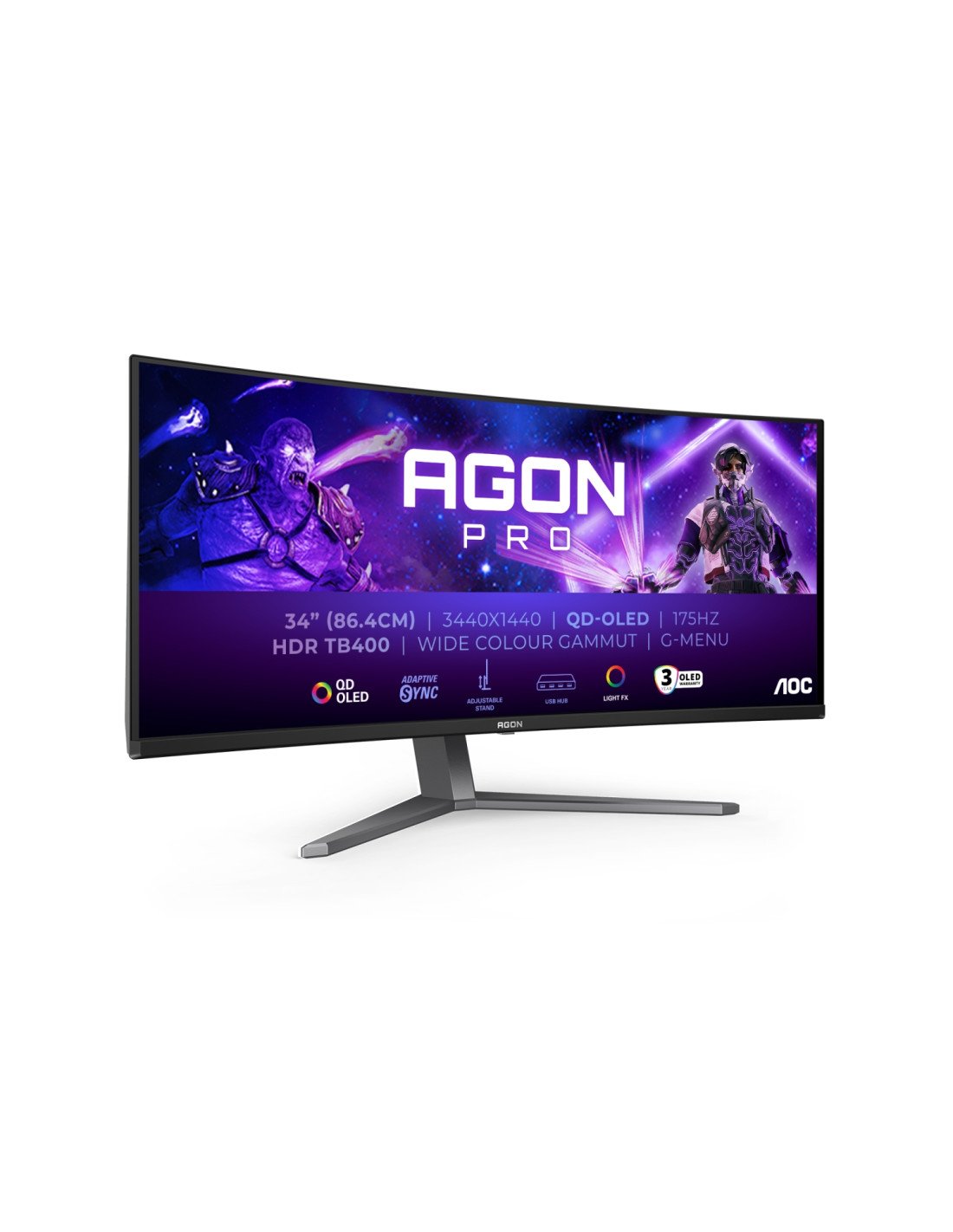AOC AGON PRO AG346UCD pantalla para PC 86,4 cm (34") 3440 x 1440 Pixeles Wide Quad HD QD-OLED Negro, Gris