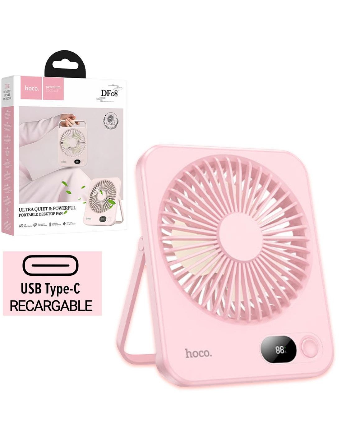Hoco DF08 Ventilador Sobremsa Recargable Rosa
