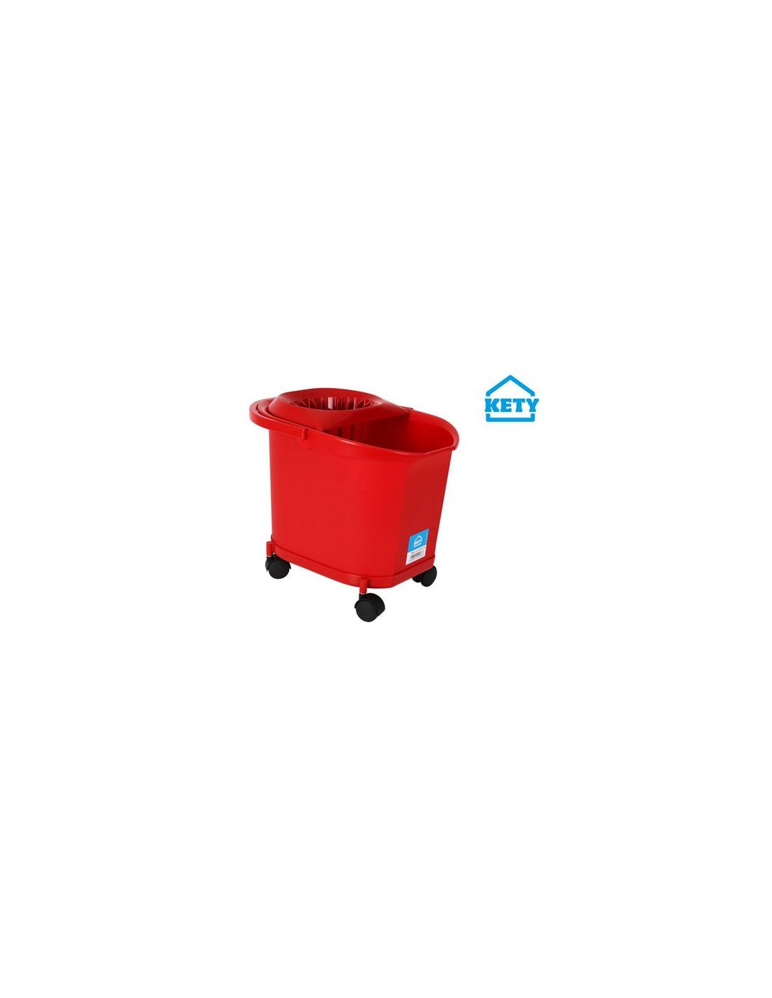 CUBO 16L C/ RUEDAS ASA Y ESCURRIDOR ROJO KETY