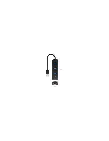 Nanocable Hub USB-A 3.0 a 3xUSB-A 3.0 + RJ45, USB-A/M- USB-A/M-RJ45/H, Negro, 15 cm