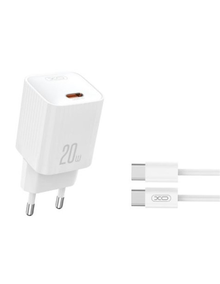 CARGADOR RAPIDO USB-C 20W CON CABLE TIPO C L146 BLANCO XO