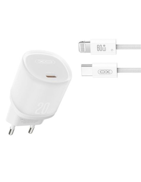CARGADOR RAPIDO USB-C 20W CON CABLE LIGHHTNING L143 BLANCO XO