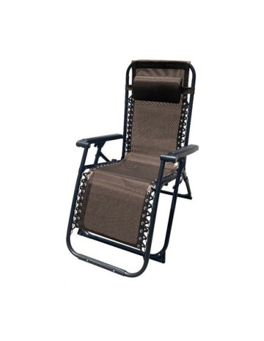 TUMBONA PLEGABLE MARRON DE ACERO CON COJIN CERVICAL