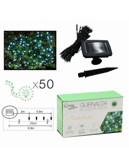 GUIRNALDA DE 50 LED BLANCA 6.9 METROS BATERÍA SOLAR
