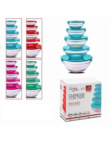 SET 5 TUPPER CRISTAL REDONDOS HERMETICOS C/ SURTIDOS