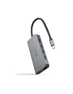Nanocable Hub USB-C 8 en 1, Conversor USB-C 3.1 a 3xUSB-A 3.0 + HDMI 4K@60Hz + USB-C PD + RJ45 1Gbps + TF + SD, Aluminio, Gris, 