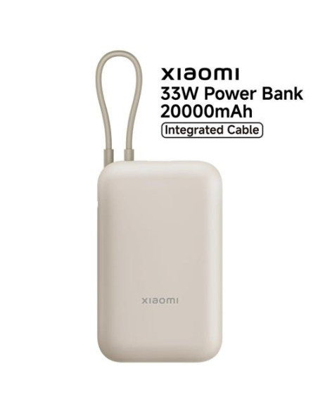 POWERBANK BATERÍA EXTERNA 20.000MAH 33W CON CABLE INTEGRADO TIPO C XIAOMI BEIGE