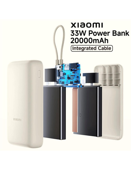 POWERBANK BATERÍA EXTERNA 20.000MAH 33W CON CABLE INTEGRADO TIPO C XIAOMI BEIGE