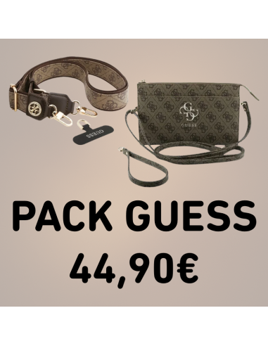 PACK GUESS MARRÓN BANDOLERA + COLGANTE