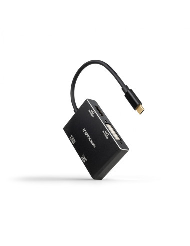Nanocable Conversor USB-C/M a HDMI/H + DVI/H + DP/H + VGA/H, Negro,