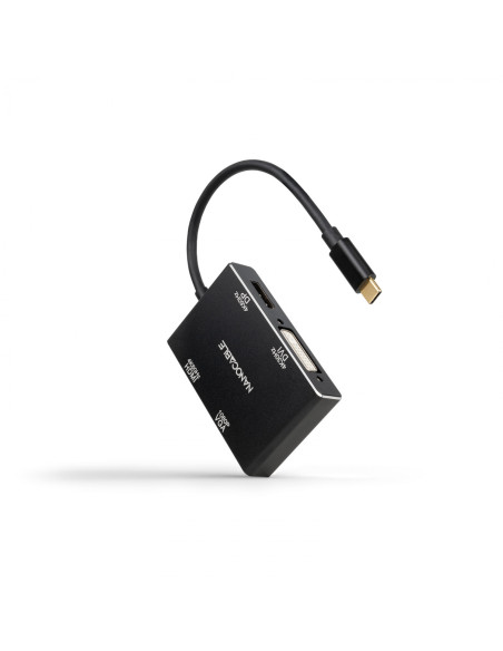 Nanocable Conversor USB-C/M a HDMI/H + DVI/H + DP/H + VGA/H, Negro,