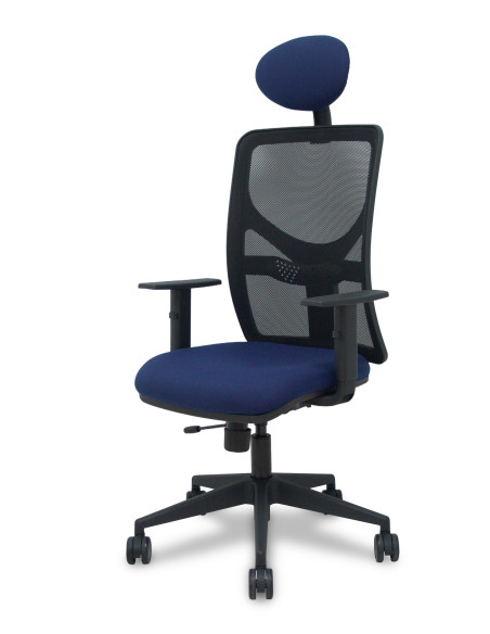 Piqueras y Crespo Silla Motilla traslack malla negra asiento bali azul marino brazos 1D base piramidal cabecero fijo