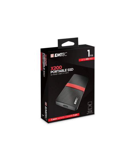 Emtec Disco SDD 1000 GB Negro, Rojo