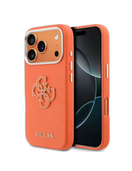 Carcasa iPhone 17 Pro Max Efecto Piel Naranja con Logo Guess