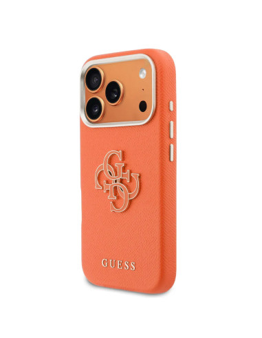Carcasa iPhone 17 Pro Max Efecto Piel Naranja con Logo Guess