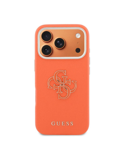 Carcasa iPhone 17 Pro Max Efecto Piel Naranja con Logo Guess
