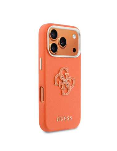 Carcasa iPhone 17 Pro Max Efecto Piel Naranja con Logo Guess