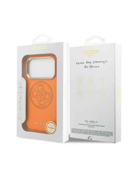 CARCASA GUESS IPHONE 17 PRO MAX CON MAGSAFE EFECTO PIEL NARANJA