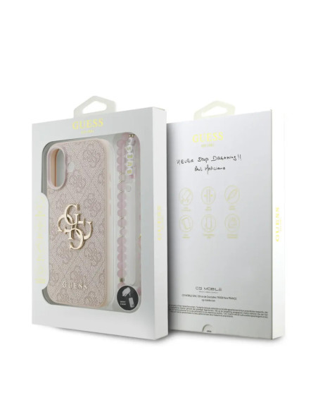 CARCASA GUESS IPHONE 17 CON CUERDA DE PERLAS ROSA
