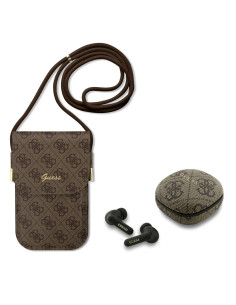 PACK BOLSO POLIPIEL MARRON CON AURICULARES TWS