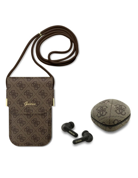 PACK BOLSO POLIPIEL MARRON CON AURICULARES TWS