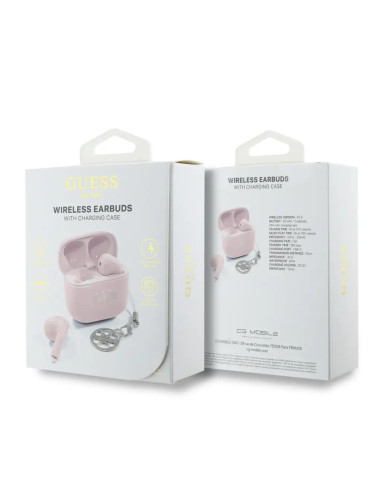 AURICULARES GUESS ROSA CON LOGO Y CHARM