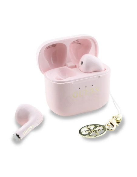 AURICULARES GUESS ROSA CON LOGO Y CHARM