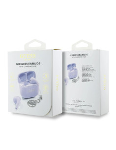 AURICULARES GUESS LILA CON LOGO Y CHARM 2