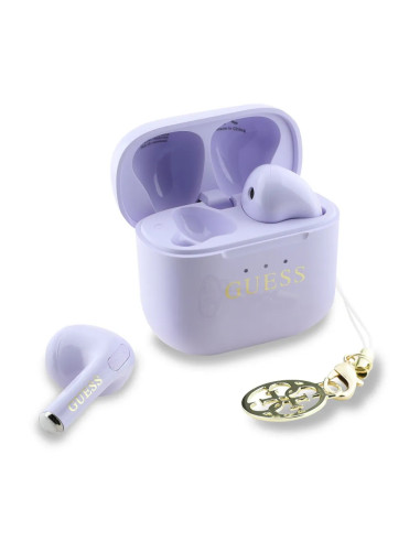 AURICULARES GUESS LILA CON LOGO Y CHARM