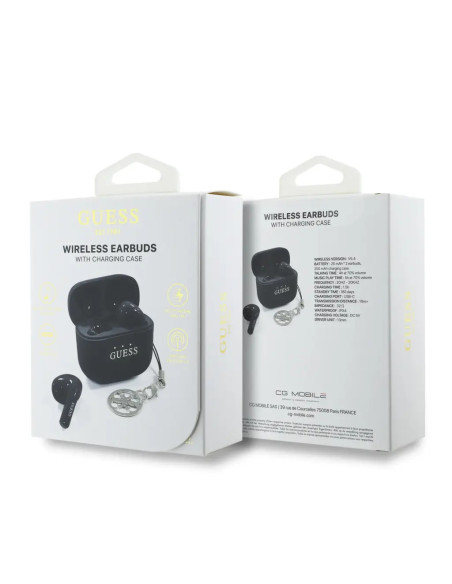 AURICULARES GUESS NEGRO CON LOGO Y CHARM