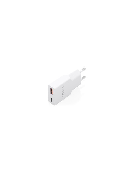 AISENS Cargador Ultra Delgado GaN 20W, 1xUSB-C PD3.0 QC4.0, 1xUSB-A QC3.0, Blanco