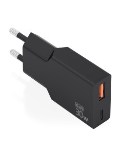 AISENS Cargador Ultra Delgado GaN 30W, 1xUSB-C PD3.0 QC4.0, 1xUSB-A QC3.0, Negro