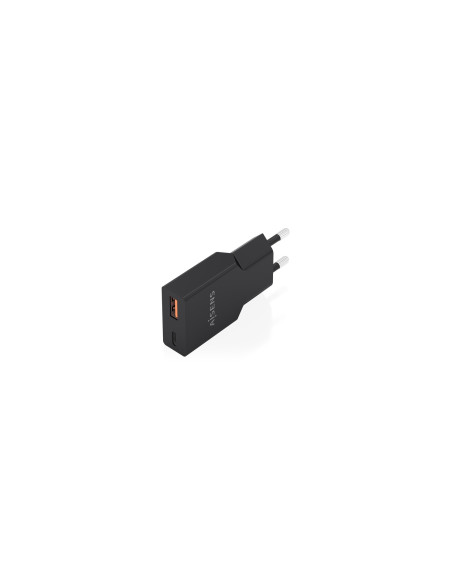 AISENS Cargador Ultra Delgado GaN 30W, 1xUSB-C PD3.0 QC4.0, 1xUSB-A QC3.0, Negro