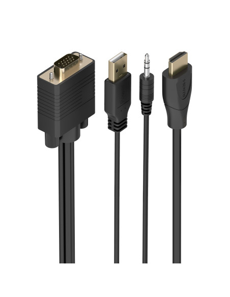 AISENS Cable Conversor SVGA+Audio a HDMI, SVGA/M+Jack 3.5/M+USB-A/M-HDMI A/M, Negro, 1.5m