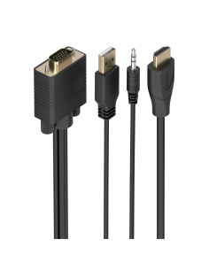 AISENS Cable Conversor HDMI a SVGA+Audio, HDMI A/M-SVGA/M+Jack 3.5/M+USB-A/M, Negro, 1.0m