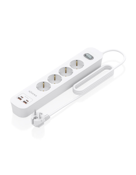 AISENS Regleta de Enchufes Multifuncion con 4 Tomas + Cargador PD3.0