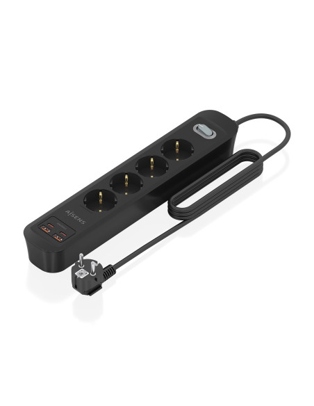 AISENS Regleta de Enchufes Multifuncion con 4 Tomas + Cargador PD3.0