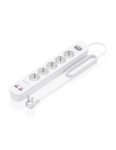 AISENS Regleta de Enchufes Multifuncion con 5 Tomas + Cargador PD3.0
