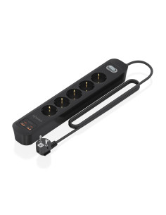 AISENS Regleta de Enchufes Multifuncion con 5 Tomas + Cargador PD3.0