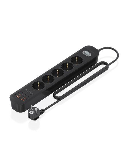 AISENS Regleta de Enchufes Multifuncion con 5 Tomas + Cargador PD3.0