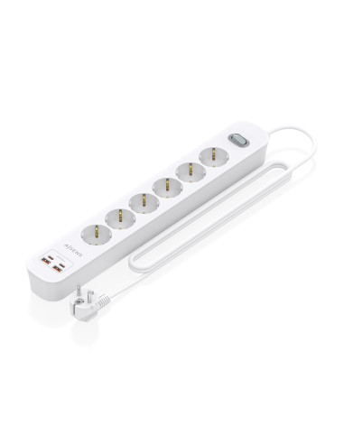 AISENS Regleta de Enchufes Multifuncion con 6 Tomas + Cargador PD3.0 20W 2xUSB-C, 2xUSB-A, 1.4m, Blanco