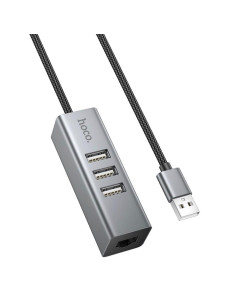 Adaptador USB Hoco HB1D Hub USB-A a 3x USB 2.0 y RJ45 10/100