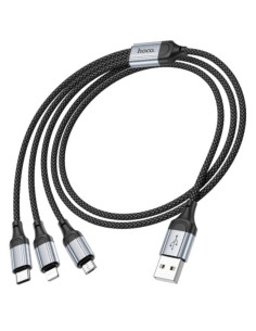 Cable USB-A a USB-C, Micro y LIghtning 3-1 Hoco X102 1 Metro Negro
