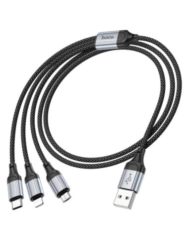 Cable USB-A a USB-C, Micro y LIghtning 3-1 Hoco X102 1 Metro Negro