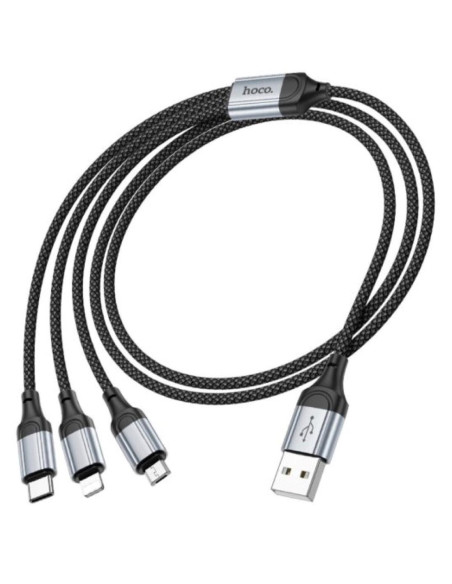 Cable USB-A a USB-C, Micro y LIghtning 3-1 Hoco X102 1 Metro Negro